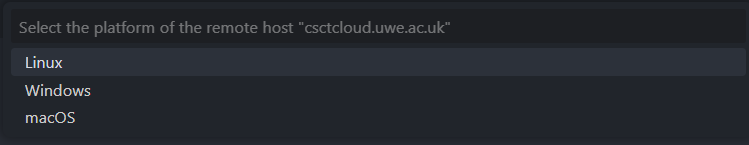 Select remote host platform